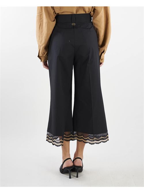 Pantaloni cropped in popeline con pizzo bicolore Twinset TWIN SET | Pantalone | TT212810710